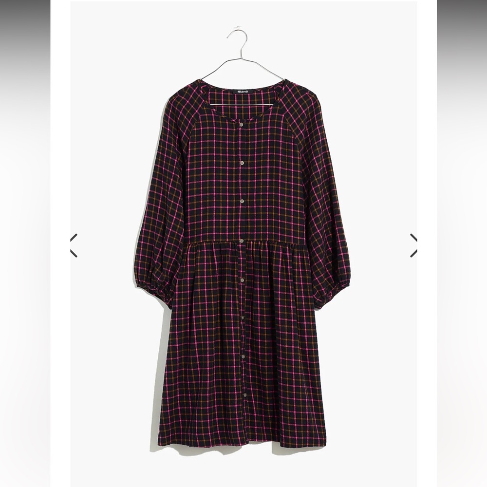 Madewell Plaid Flannel Raglan Button Front Shirt Dress Size 6 EUC - Picture 3 of 13